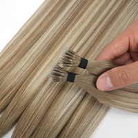 Extensiones de Cabello Humano Superiores con Anillas Nano, Cabello Sal y Pimienta, Doble Trama, Punta con Anilla Nano, 100% Cabello Humano