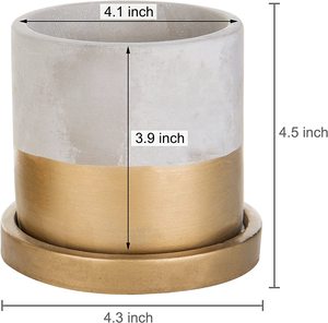 Cilindrico di Cemento & Gold-Tone Mini Vaso Fioriera con Gocciolamento Vassoi, Set di 2 - Product Image 2