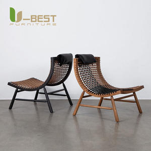 U-Beste Nordic Minimalistisch Retro Design Zwart Houten Stoel Maan Wijnstok Geweven Sita Qin Vrijetijdsbank Voor Woonkamer Enkele Stoel - Product Image 2