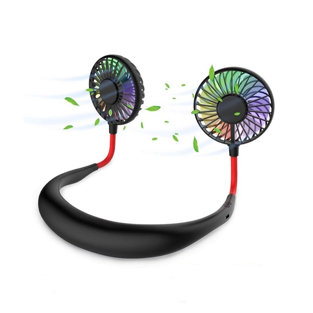 2021 Mechanical Rechargeable LED Light Aromatherapy Leafless Mini Portable Charger Lazy Hanging Neck Cooling Fan for Outdoor Car
