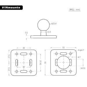 Venta al por Mayor de Bola de Goma de 1'' con Placa Cuadrada de Aleación de Aluminio, Soporte Reversible con Cabezal de Bola de 25 mm para Soporte de Tableta VIN-B-004 - Product Image 6