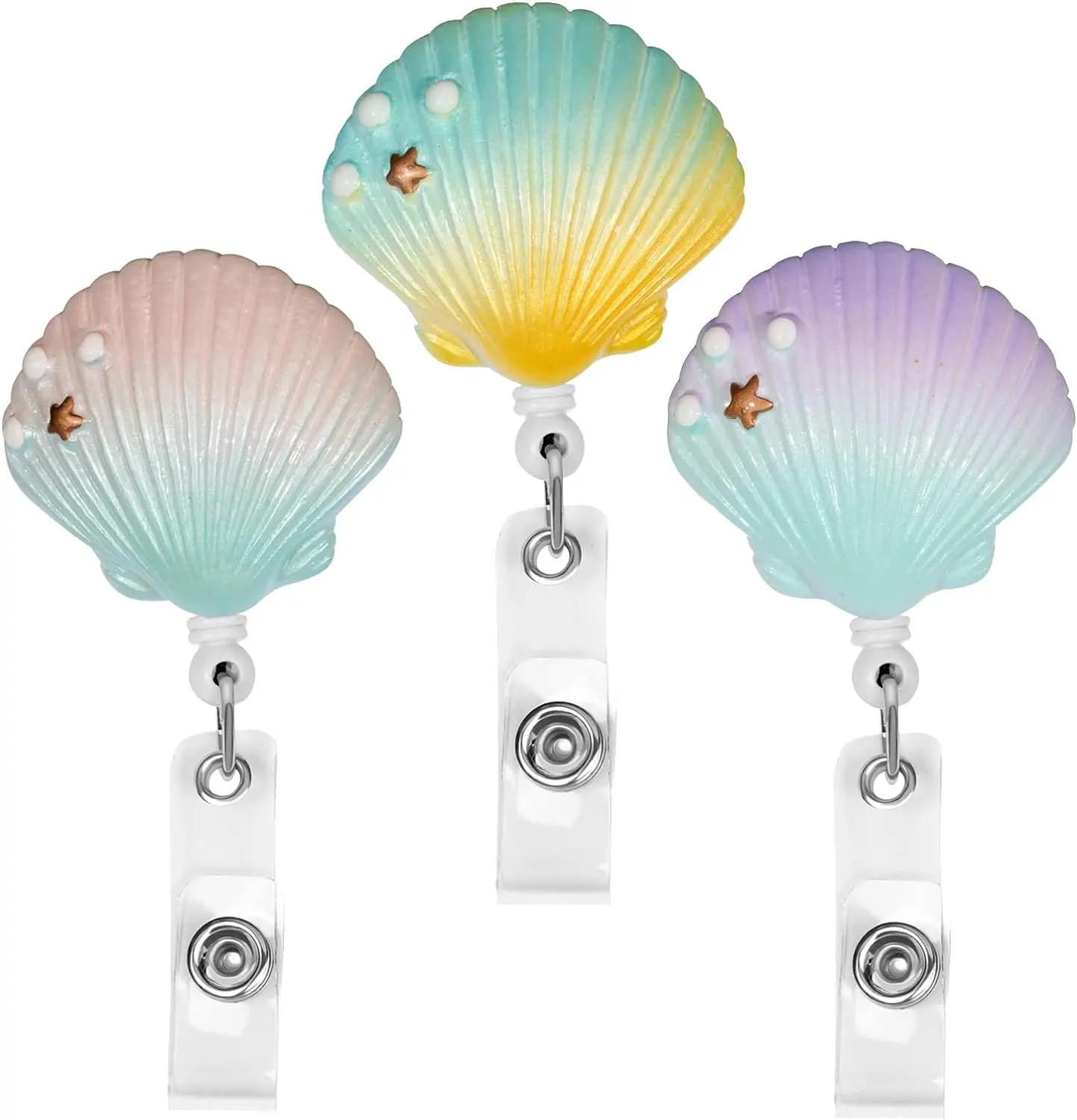 Hübsches Harz Seashell ID-Kartenhalter-Insignienhalter einziehbare Insignienrolle mit Drehclip für Herren und Damen