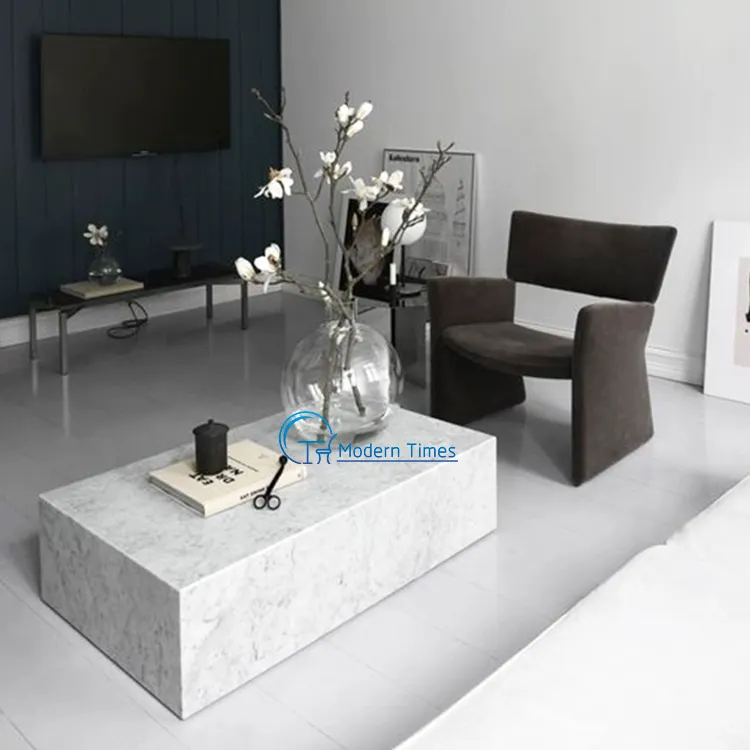 Muebles de sala de estar de diseño moderno europeo, forma rectangular, barniz de papel de mármol, mesa de centro de lujo de madera MDF chapada