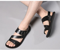 Nouvelles Sandales de Plage d'Été Transfrontalières pour Hommes, Tige en Cuir Véritable, Semelle Extérieure en Caoutchouc Antidérapante et Respirante, Taille 48