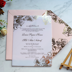 Large size Doc acrylic invitation card templates the Golden Wedding Foiling design Floral rose with envelope and RSVP card - Product Image 1