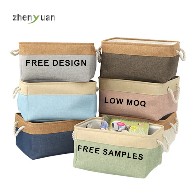 Factory free samples collapsible cotton rope handle storage bins clothes storage basket cube organizer fabric storage boxes