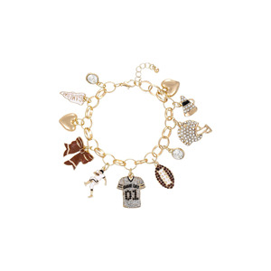 <span class=keywords><strong>Bracelet</strong></span> <span class=keywords><strong>de</strong></span> football pour femme, plaqué or, avec breloques chaussures, casques et nœuds pour le jour du match, bijoux pour les fans - Product Image 1