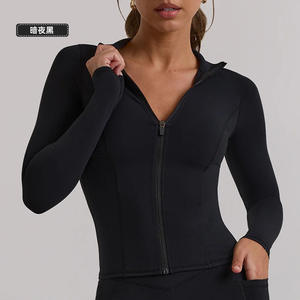 批发女士瑜伽健身夹克好材料拉链立领柔软聚拢拉高弹力跑步休闲运动服。 - Product Image 2