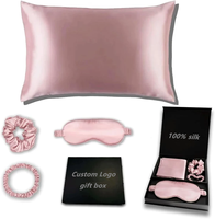 Ensemble cadeau de luxe 100% soie de mûrier avec taie d'oreiller, masque pour les yeux et chouchous pour cheveux - Accessoires de sommeil écologiques