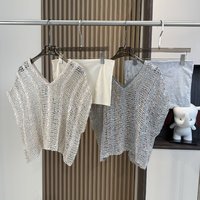 Atasan Rajut Wanita Tanpa Lengan Kerah V Ganda Bahan Linen Tipis Bernapas untuk Musim Panas, Set Rompi Dua Potong Model Berongga Kasual Stylish