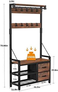 Lulive Hall Tree, entrada de 31,5 "con <span class=keywords><strong>perchero</strong></span> independiente, zapato de diseño inteligente 5 en 1 y estante de <span class=keywords><strong>pared</strong></span> 17 ganchos - Product Image 3