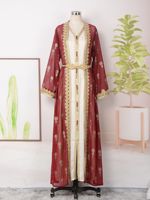 Y49 Abaya arabe du Moyen-Orient, cardigan brodé, gilet, ensemble deux pièces, robe de mariée vintage d'été en polyester longueur cheville