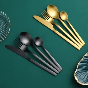 Restaurant Hotel Gold Cutlery Plated Goldrware Stainless Steel Flatware Set Wedding Gold Black Cutlery