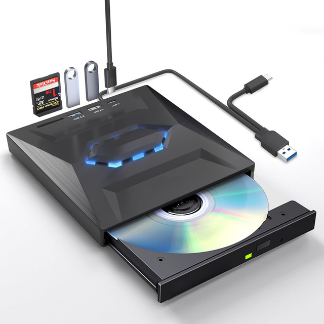 Latest 7-in-1 External Optical Drive with HUB and USB Flash Disk Player SD/TF Card Reader DVD CD burner for Laptop