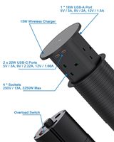 Prises escamotables 85 mm pour plans de travail de cuisine avec recharge sans fil / Prise de courant encastrée pour bureau 4 prises UK pour la maison et le bureau