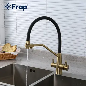 Frap 2023 New Black Gold Kitchen Faucet Filter Kitchen Sink With Waterfall Faucet Brass Mixer Tap F4374-53