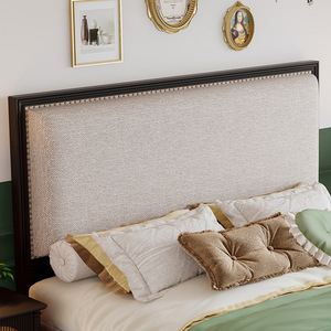 Upholstered Bed Double Size High Back Black Frame Vintage Style Bedroom Furniture - Product Image 3