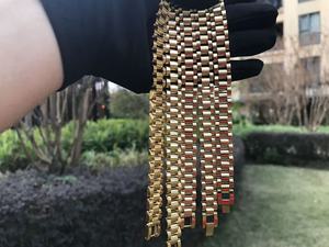 Bracciale a Catena Cubana in Acciaio Inox Placcato Oro, Design Classico Stile Nugget Rollie <span class=keywords><strong>per</strong></span> Uomo e Donna - Product Image 2