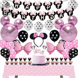 Ballons Mickey Minnie Mouse roses, décoration d'anniversaire pour filles, fournitures de fête prénatale, jouet pour enfants