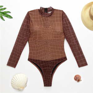 La mitad de cuello alto de baño de una sola pieza translúcido de manga larga Monokini traje de baño - Product Image 3