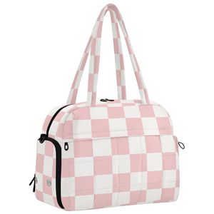 Polyester Custom Checkered Print Sports Duffel Bags 23L Capacity <b>Travel</b> Tote <b>Handbag</b> with Separate Shoe Compartment - Product Image 1