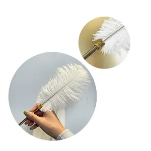 White feather pen metal ball pen ostrich vintage feather pen