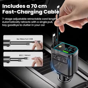 شاحن سيارة <span class=keywords><strong>USB</strong></span>/Type C مع كابل Type C قابل للتمديد وشاشة رقمية وشاحن سيارة بتقنية البلوتوث لشحن هواتف سامسونج المحمولة - Product Image 4