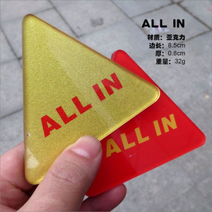 Bouton de croupier de <span class=keywords><strong>poker</strong></span> professionnel en plastique acrylique rond et carré de haute qualité pour casino Texas Hold'em, avec symbole 'All-in' triangulaire, vente en gros - Product Image 3