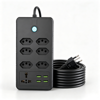 Stop Kontak Brazil 7 Lubang AC dengan 4 Port USB 1 Soket Universal Papan Ekstensi Stasiun Pengisian Daya dengan Saklar ON/Off OEM ODM