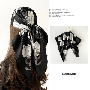 Twill <b>Silk</b> Feeling Satin <b>Scarf</b> 90x90cm Floral Printed <b>Square</b> Custom Printed Design <b>Scarf</b> Factory Direct - Product Image 1