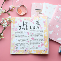 Carnet Nekoni Festival de Sakura avec papier quadrillé 210 mm x 110 mm, 32 feuilles/64 pages par bloc pour carnet de notes