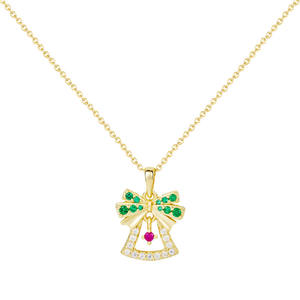 Collar con colgante de campana navideña de circonita redonda en plata de ley S925, versión de cobre personalizable, regalo creativo para mujer - Product Image 1