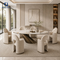 Table à manger en pierre frittée, base moderne en acier inoxydable, table de cuisine de luxe pour villa et maison, fournisseur en gros