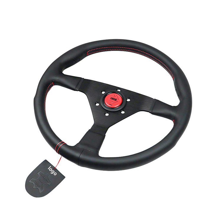 Universal Racing Volant En Cuir Montecarlo Noir avec Rouge Couture Rouge Corne 350mm