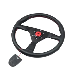Universal Racing Steering Wheel Montecarlo Black Leather with Red Stitching Red Horn 350mm