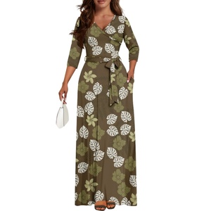 Outlet di fabbrica <span class=keywords><strong>Ulu</strong></span> foglie con fiori di ibisco Design stampa personalizzata abiti da festa donna eleganti da sera - Product Image 1