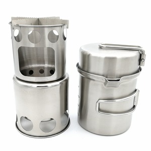 屋外機器304ステンレス鋼キャンプセットキャンプ調理器具キット薪ストーブバーナー付きアルミ鍋調理セット - Product Image 2