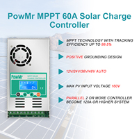 Contrôleur de charge solaire MPPT 60A pour 12V 24V 36V 48V avec fonction de contrôle d'éclairage, PV max 48V