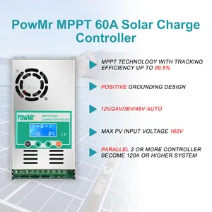 Contrôleur de charge solaire PowMr 12v 24v 36v 48v MPPT 60A Max PV 160V pour contrôleur solaire de batterie Gel ou lifePO4