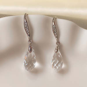 Boucles d'oreilles pendantes classiques haut de gamme en forme de goutte d'eau, en argent 925, avec cristaux, pour femmes - Product Image 4