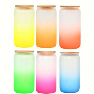 16Oz Gradient Frosted Colored Sublimation Tumbler Bottle Beer <b>Glass</b> <b>Can</b> Cup With Bamboo and Straw - Product Image 2