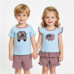 En stock: Conjunto de ropa para niñas con estampado de estrellas a cuadros para el 4 de julio, atuendo infantil al por mayor, ropa linda de moda nueva para bebés y niños pequeños de fábrica. - Product Image 6