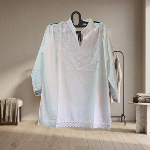 Chemise en coton de haute qualité pour femmes, dernier modèle vintage avec broderie florale, grande taille, été, colorée, formelle - Product Image 3
