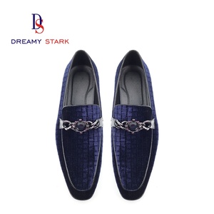 Custom Logo Vintage Handmade Slip-On Comfortable Blue Velvet <b>Shoe</b> <b>Decorated</b> with a Big Diamond for Autumn Season - Product Image 4