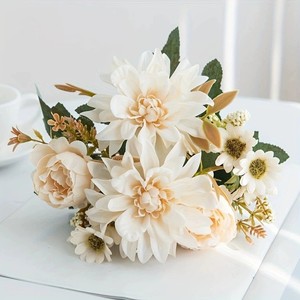 <span class=keywords><strong>Bouquet</strong></span> de fleurs artificielles réalistes en soie, 5 têtes de roses Vénus <span class=keywords><strong>et</strong></span> pivoines, décoration moderne pour la maison, accessoires de photographie extérieure pour la Saint-Valentin - Product Image 2
