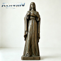 Sculpture religieuse d'intérieur en bronze coulé de la Vierge Marie catholique tenant l'Enfant Jésus, avec scapulaire et robe drapée, 200 cm RUNJIN