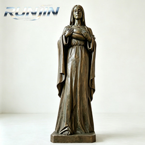 Sculpture religieuse d'intérieur en bronze coulé de la Vierge <span class=keywords><strong>Marie</strong></span> catholique tenant l'Enfant <span class=keywords><strong>Jésus</strong></span>, avec scapulaire et robe drapée, 200 cm RUNJIN - Product Image 2