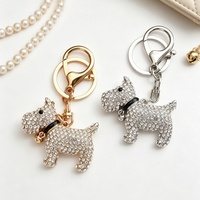 Niedlicher Strass-Scottie-Hund Schlüsselanhänger Glitzernder Kristall-Schnauzer Welpen-Schlüsselring Gold Silber Metall-Taschenanhänger Modeschmuck Geschenk