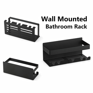 Estante de metal para baño montado en la pared con ganchos Estantes de almacenamiento de acero inoxidable Sin perforación Estante de champú de ducha simple transfronterizo - Product Image 5