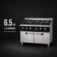 Cuisinière à gaz commerciale JUSTA à 6 brûleurs avec protection contre l'extinction de la flamme et armoire de rangement, cuisinière à gaz en acier inoxydable pour restaurant